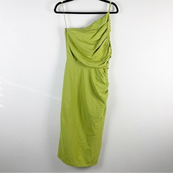 The Sei Gathered One Shoulder Ruched Slit Midi Dress Green Cocktail Party - Picture 3 of 8